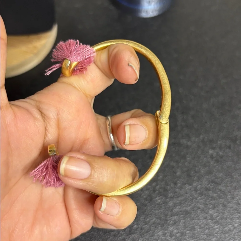 Madewell Pink Fringe Hinge Gold Tone Cuff Bangle Bracelet Jewelry Boho